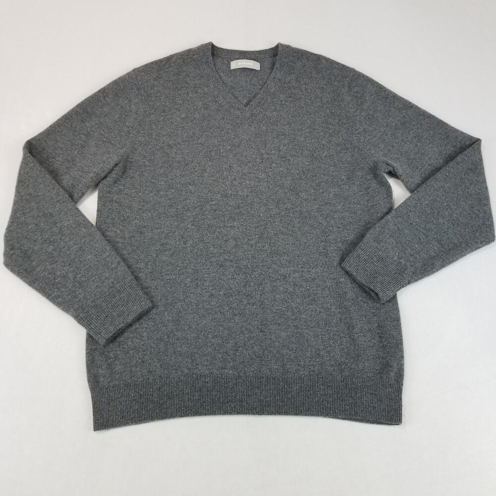 Everlane Sweater Mens Large Gray V Neck Cashmere Knit Pullover Soft